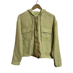Avec Les Filles Women’s Olive Green Tweed Hoodie Jacket Size Large NWT​